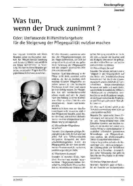 Vorschauseite 1: Was tun, wenn der Druck zunimmt? Oder: umfassende Hilfsmittelangebote für die Steigerung der Pflegequalität nutzbar machen