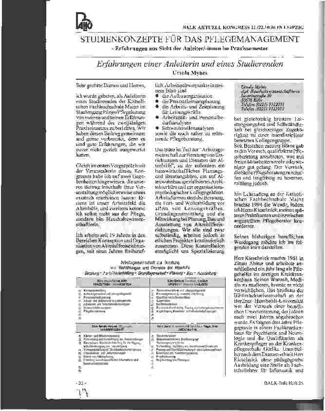 Vorschauseite 1: Studienkonzepte für das Pflegemangements Erfahrungen einer Anleiterin und eines Studierenden