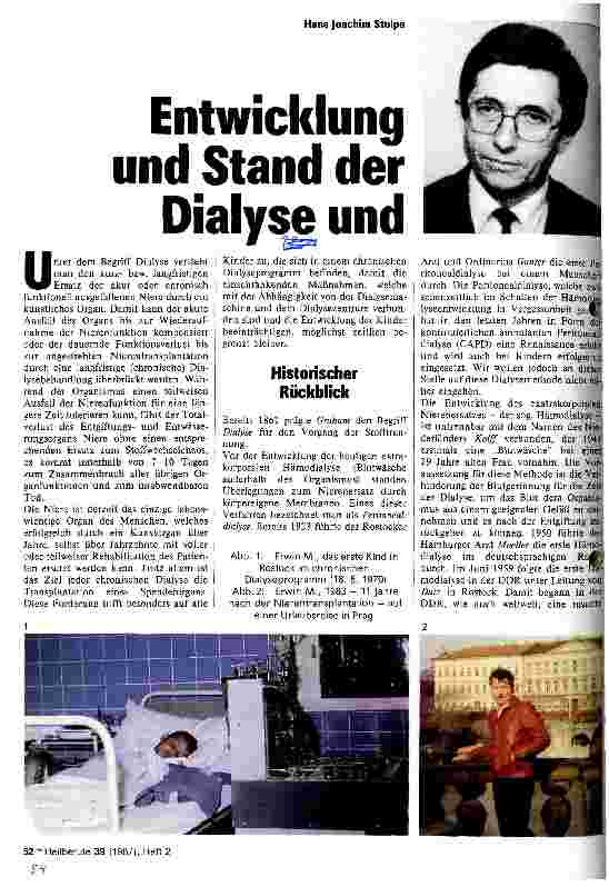 Vorschauseite 1: Entwicklung und Stand der Dialyse und Nierentransplantation im Kindesalter
