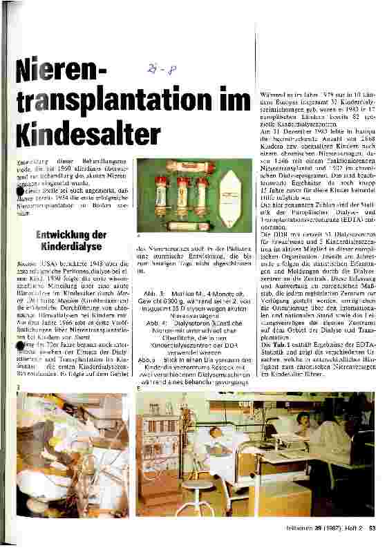 Vorschauseite 2: Entwicklung und Stand der Dialyse und Nierentransplantation im Kindesalter