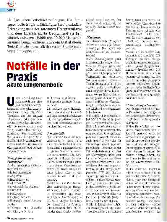 Vorschauseite 1: Notfälle in der Praxis Akute Lungenembolie