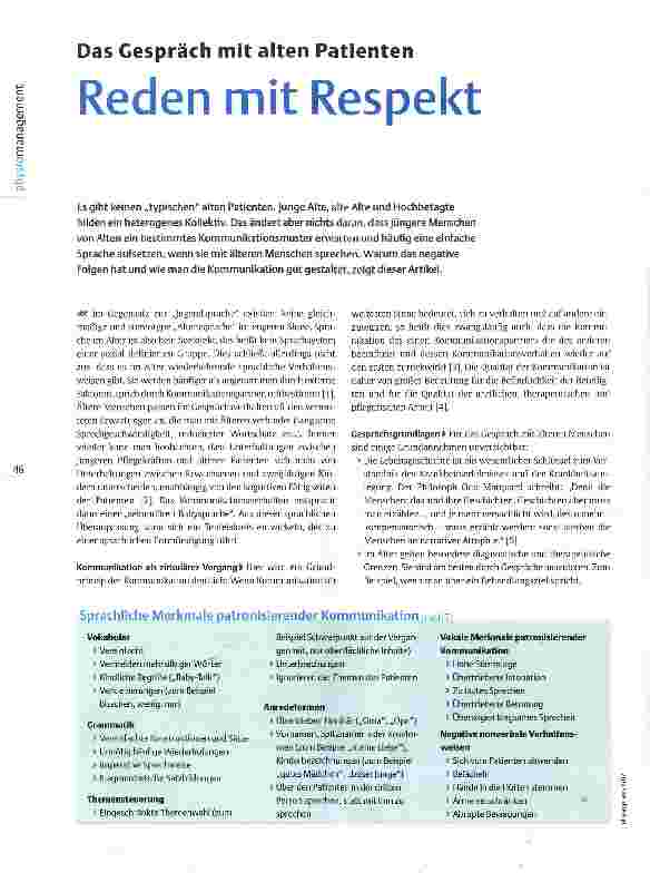 Vorschauseite 1: Das Gespräch mit alten Patienten Reden mit Respekt