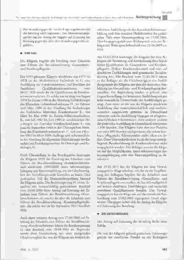 Vorschauseite 2: Zur mangelnden Gleichwertigkeit der Ausbildungen zur »Gesundheitsund Krankenpflegerin« in Deutschland und in Kasachstan