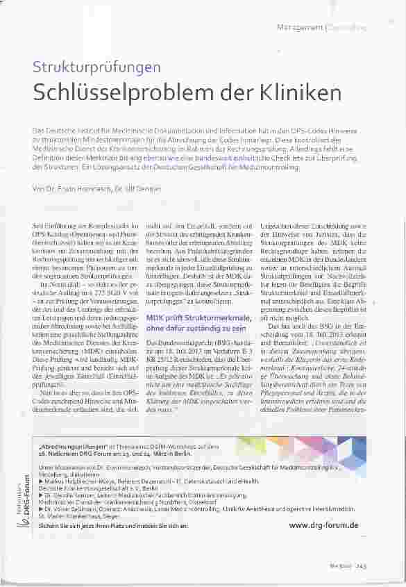 Vorschauseite 2: Schlüsselproblem der Kliniken