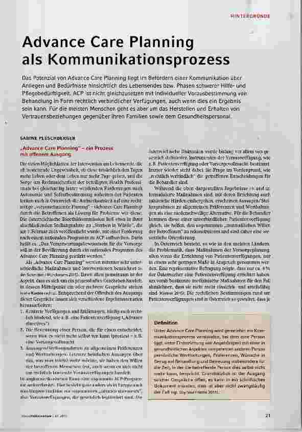 Vorschauseite 1: Advance Care Planning als Kommunikationsprozess