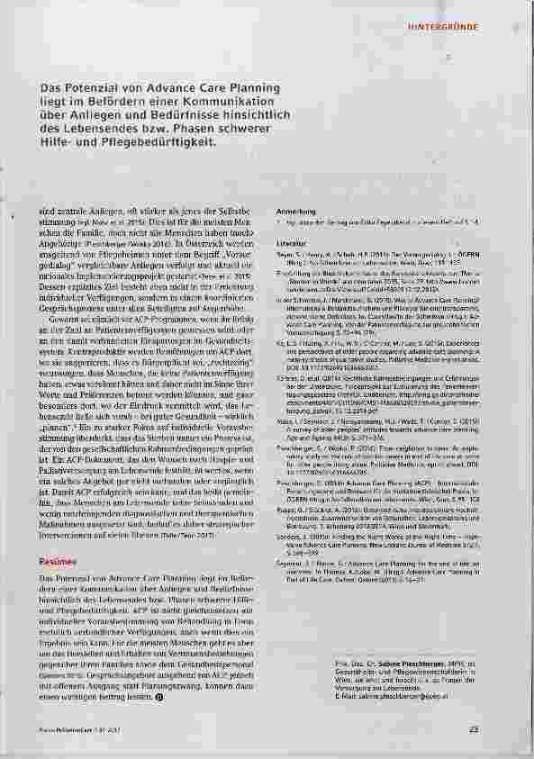 Vorschauseite 3: Advance Care Planning als Kommunikationsprozess