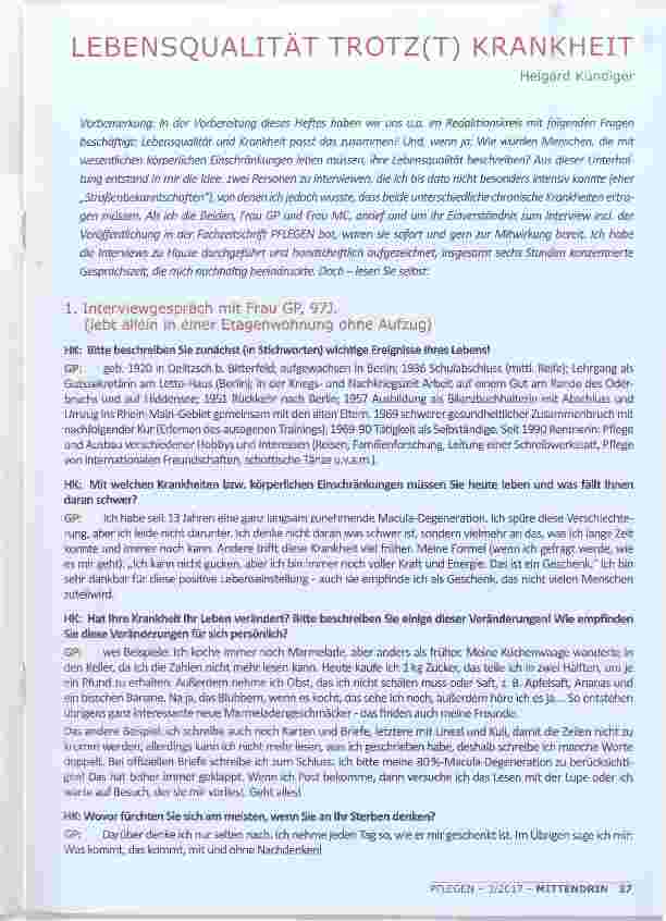 Vorschauseite 1: LEBENSQUALITÄT TROTZ(T) KRANKHEIT