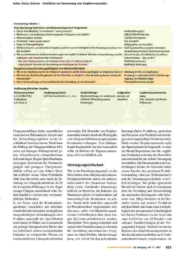Vorschauseite 5: Checkliste zur Bewertung von Biopharmazeutika