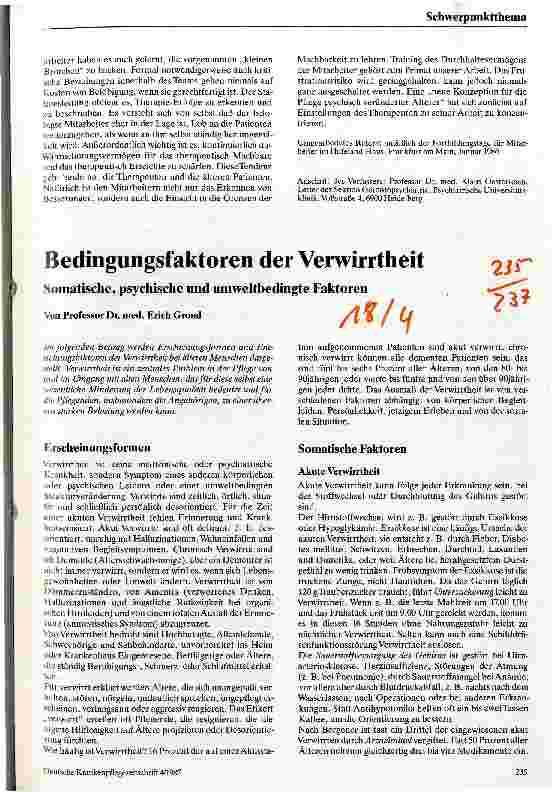 Vorschauseite 1: Bedingungsfaktoren der Verwirrtheit Somatische, psychische und umweltbedingte Faktoren
