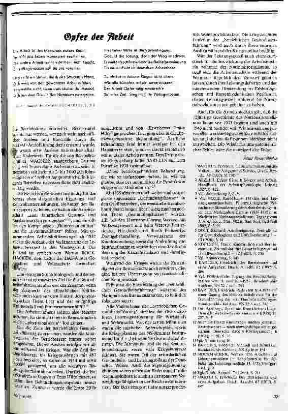 Vorschauseite 4: Deine Ehre ist die Leistung /// Zur Geschichte der Arbeitsmedizin in der Weimarer Republik und im Nazionalsozialismus