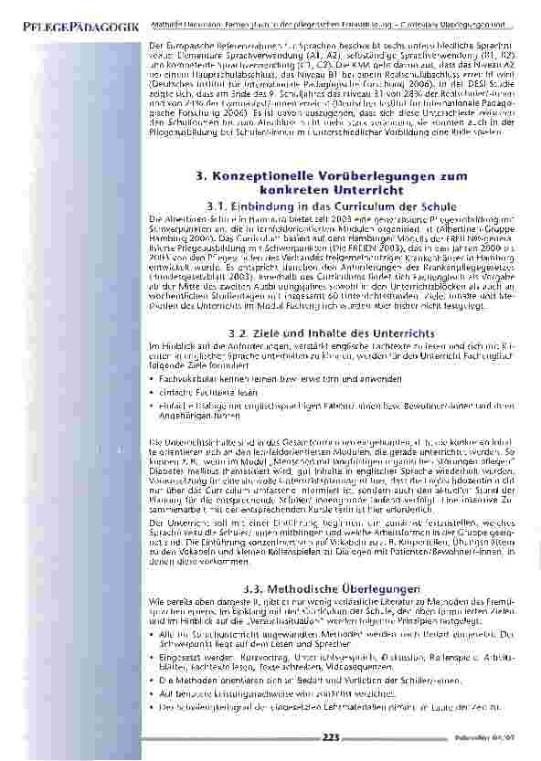 Vorschauseite 3: Fachenglisch in der pflegerischen ErstausbildungCurriculare Überlegungen und ihre Umsetzung