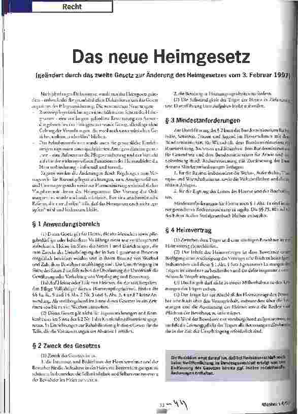 Vorschauseite 1: Das neue Heimgesetz (geändert durch das zweite Gesetz zur Änderung des Heimgesetzes vom 3. Februar 1997)