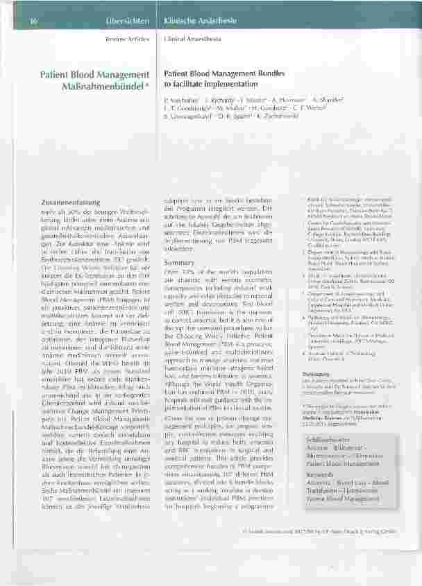 Vorschauseite 1: Patient Blood Management Maßnahmenbündel