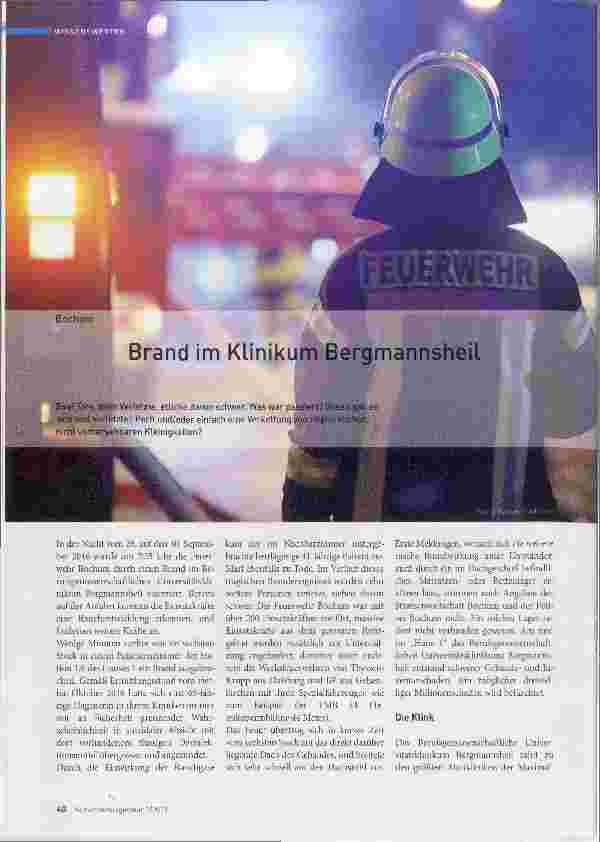 Vorschauseite 1: Brand im Klinikum Bergmannsheil