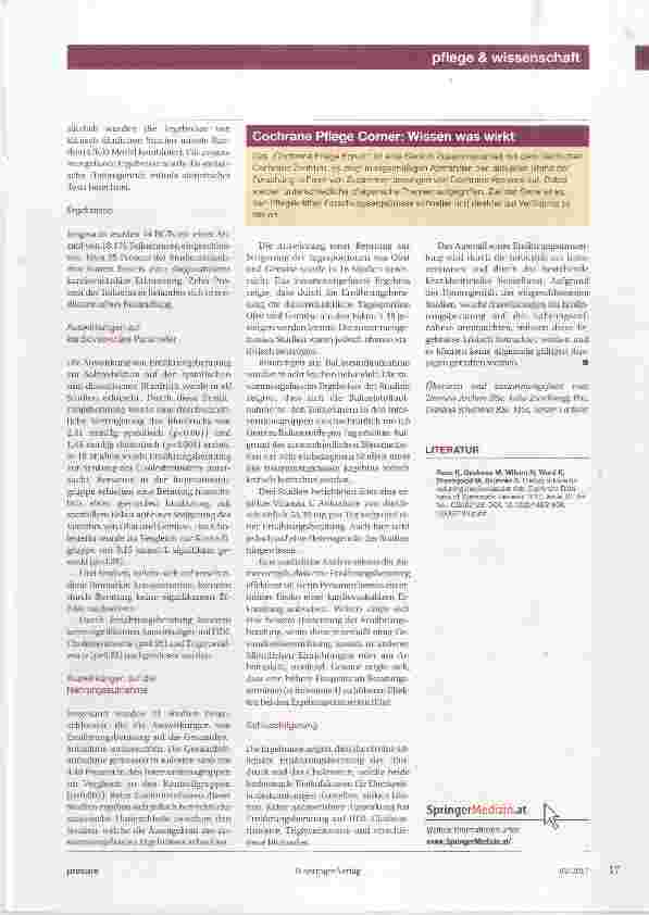 Vorschauseite 2: Cochrane Pflege Forum Ernährungsberatung zur Reduktion von kardiovaskulärenn Risiko