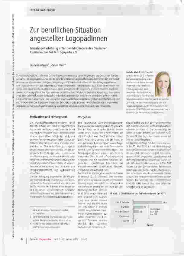Vorschauseite 1: Zur beruflichen Situation angestellter Logopädinnen