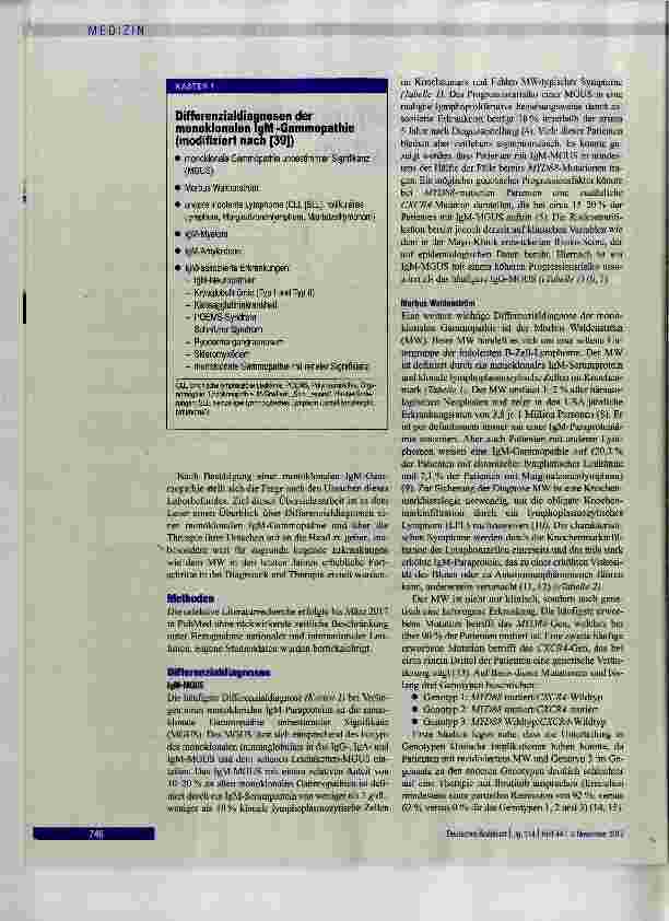 Vorschauseite 2: Monoklonale IgM-Gammopathle und Morbus Waldenstrom