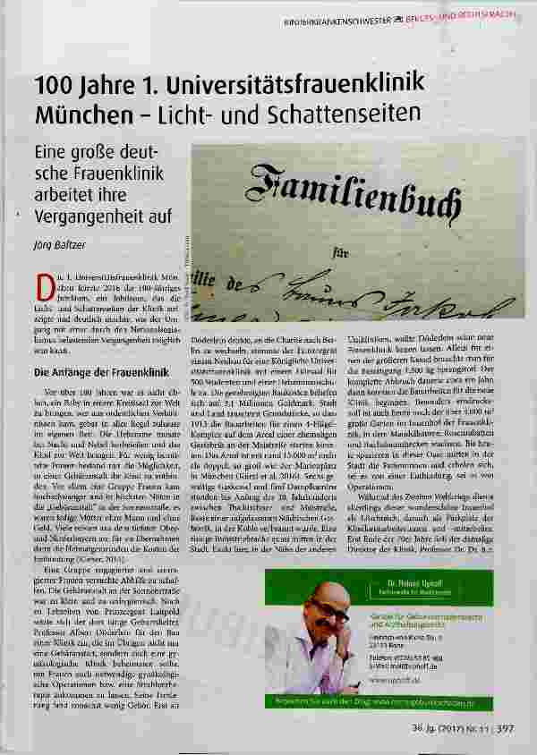 Vorschauseite 1: 100 Jahre 1. Universitätsfrauenklinik München Lichtund Schattenseiten