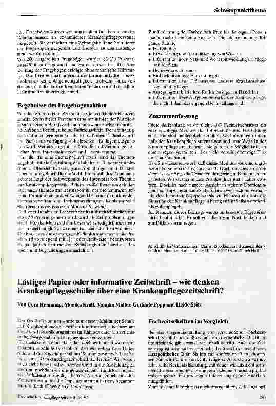 Vorschauseite 1: Lästiges Papier oder informative Zeitschriftwie denken Krankenschüler über eine Krankenpflegezeitschriften