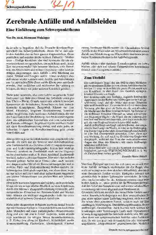Vorschauseite 1: Zerebrale Anfälle und Anfallsleiden Einführung zum Schwerpunktthema