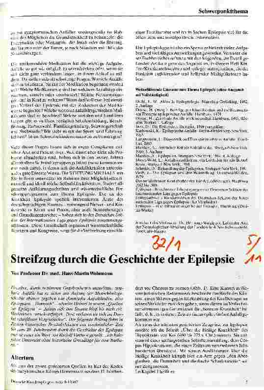 Vorschauseite 2: Zerebrale Anfälle und Anfallsleiden Einführung zum Schwerpunktthema
