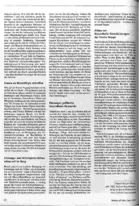 Vorschauseite 3: Eingesparte Solidarität Folgen der gesundheitspolitischen Spargrenze für Frauen