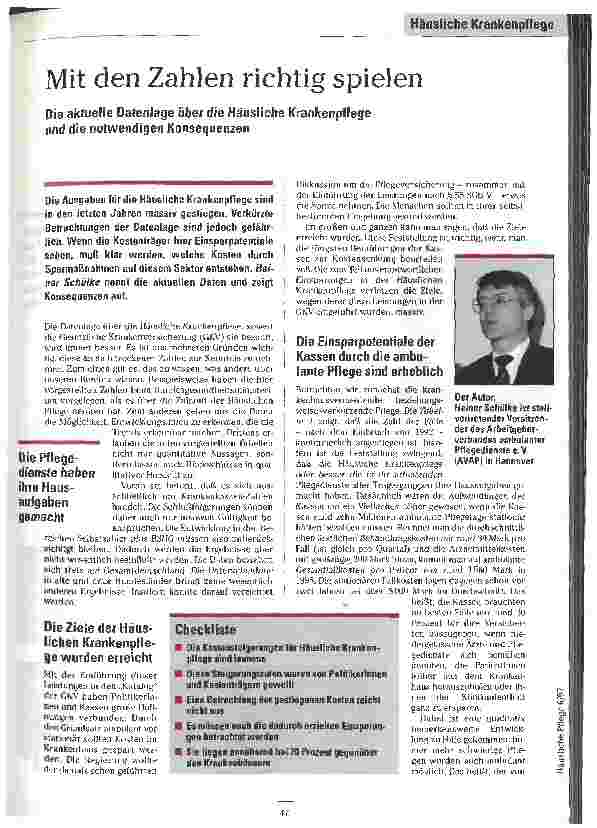 Vorschauseite 1: Mit den Zahlen richtig spielen Die aktuelle Datenlage über die Häusliche Krankenpflege und die notwendigen Konsequenzen