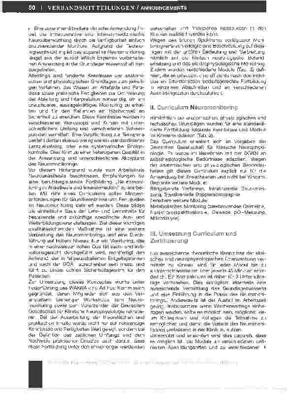 Vorschauseite 3: Neuromonitoring in Anästhesie und Intensivmedizin - Empfehlungen für eine berufsbegleitende modulare Fortbildung und Zertifizierung -*