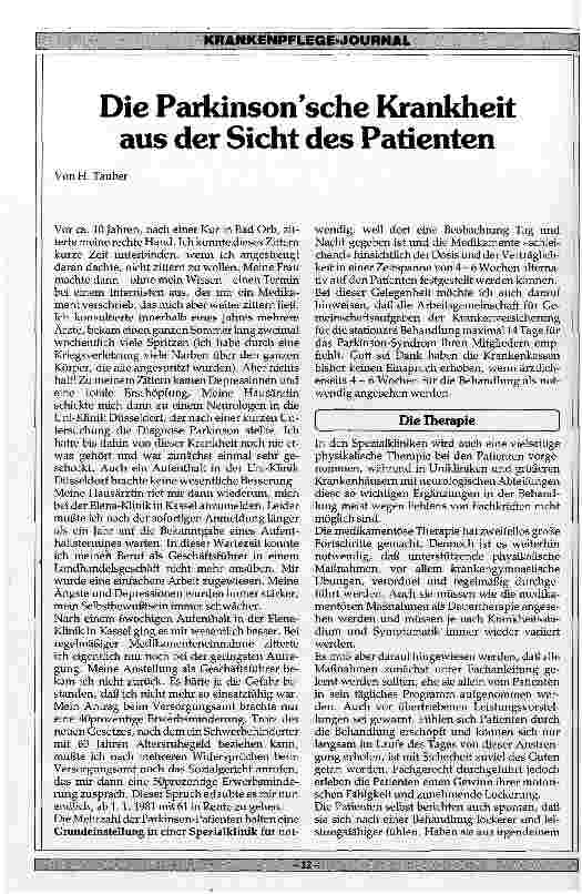 Vorschauseite 1: Die Parkinsonsche Krankheit aus der Sicht des Patienten