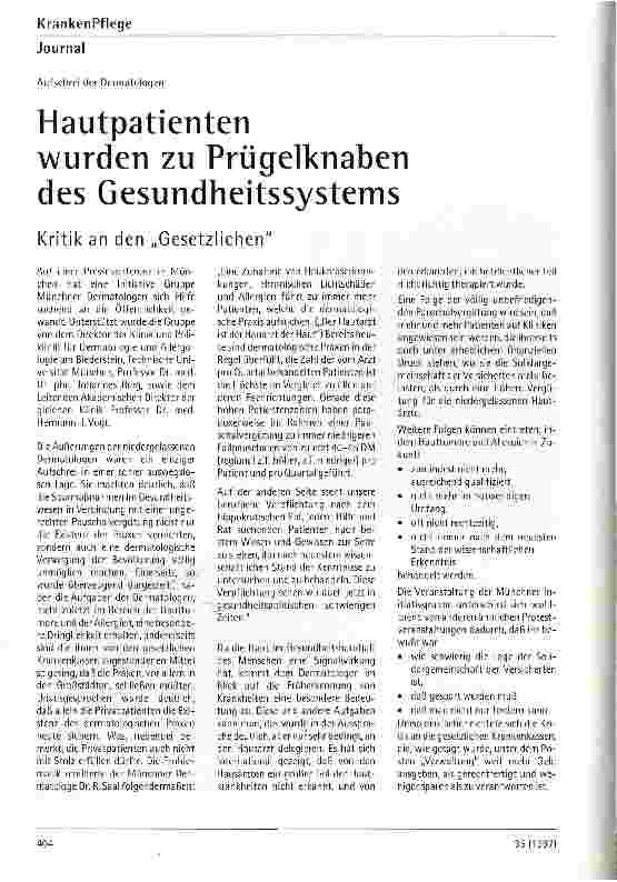 Vorschauseite 1: Hautpatienten wurden zu Prügelknaben des Gesundheitssystems Kritik an den Gesetzlichen Aufschrei der Dermatologen