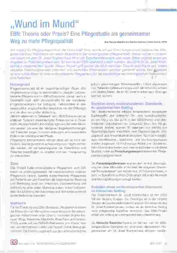 Vorschauseite 1: EBN: Theorie oder Praxis? Eine Pflegestudie als gemeinsamer Weg zu mehr Pflegequalität