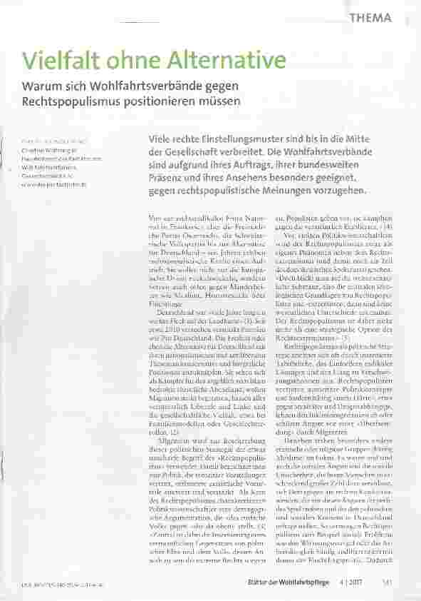 Vorschauseite 1: Vielfalt ohne Alternative Warum sich Wohlfahrtsverbände gegen Rechtspopulismus positionieren müssen