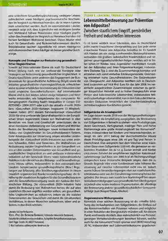 Vorschauseite 1: Lebensmittelbesteuerung zur Prävention von Adipositas? Zwischen staatlichem Eingriff, persönlicher Freiheit und industriellen Interessen