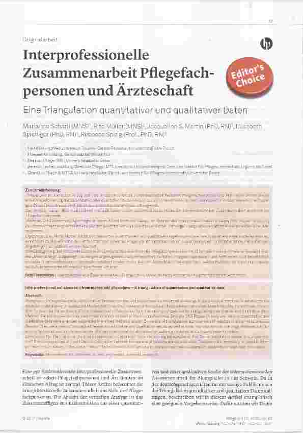 Vorschauseite 1: Interprofessionelle Zusammenarbeit Pflegefachpersonen und Ärzteschaft
