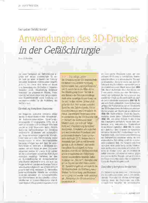 Vorschauseite 1: Anwendungen des 3D-Druckes in der Gefäßchirurgie