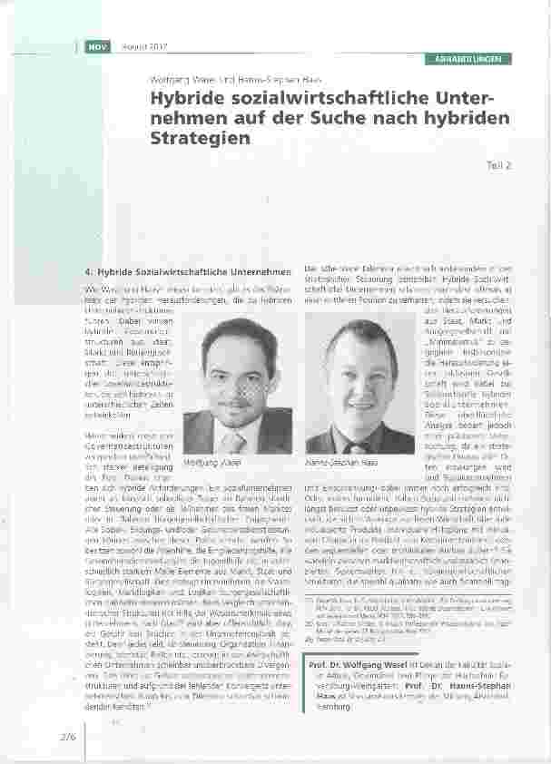 Vorschauseite 1: Hybride sozialwirtschaftliche Unternehmen auf der Suche nach hybriden Strategien Teil 2