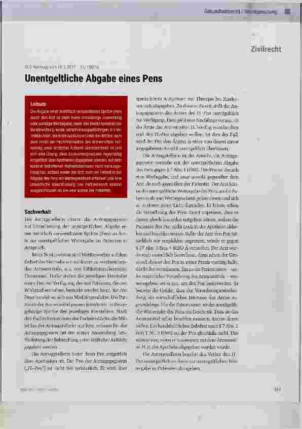 Vorschauseite 1: Unentgeltliche Abgabe eines Pens