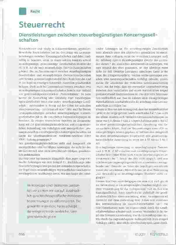 Vorschauseite 1: Dienstleistungen zwischen steuerbegünstigten Konzerngesellschaften