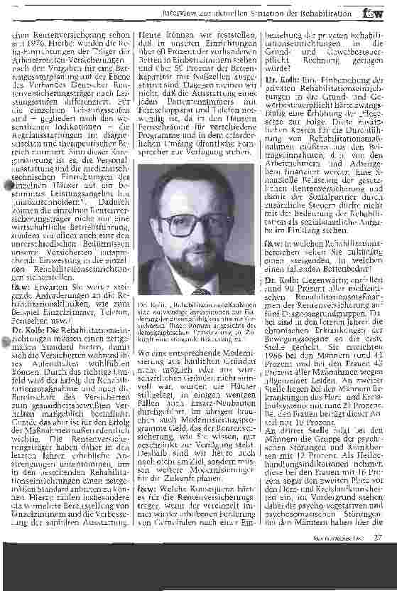 Vorschauseite 2: Interview mit Dr. Rudolf Kolb Erster Direktor u. Geschäftsführer des Verbandes Dt. Rentenversicher.