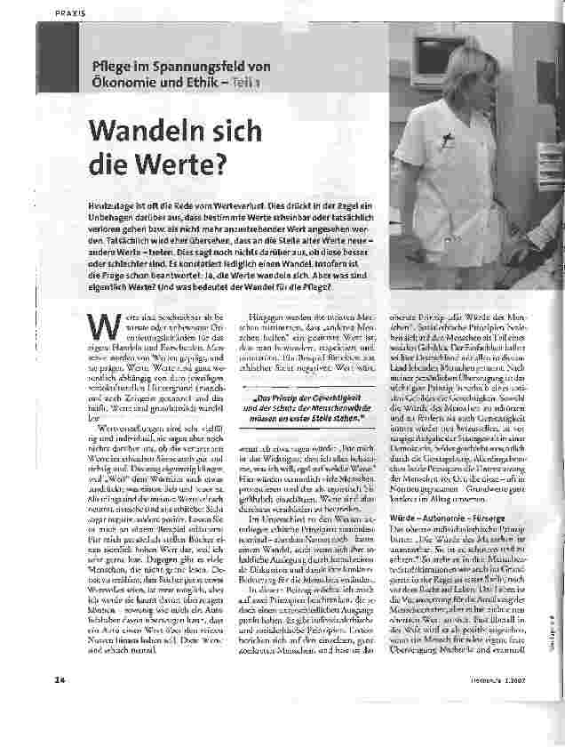 Vorschauseite 1: Pflege im Spannungsfeld von Ökonomie und Ethik-Teil 1Wandeln sich die Werte?