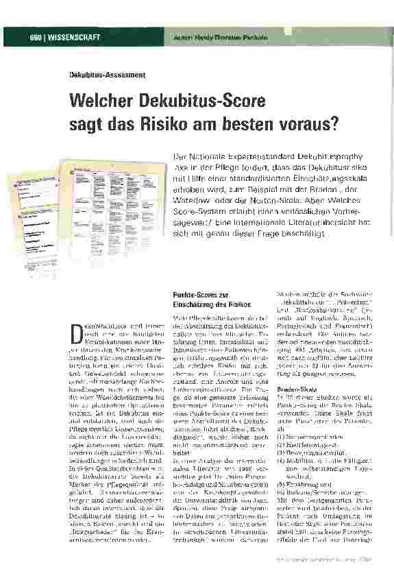Vorschauseite 1: Welcher Dekubitus-Score sagt das Risiko am besten voraus?