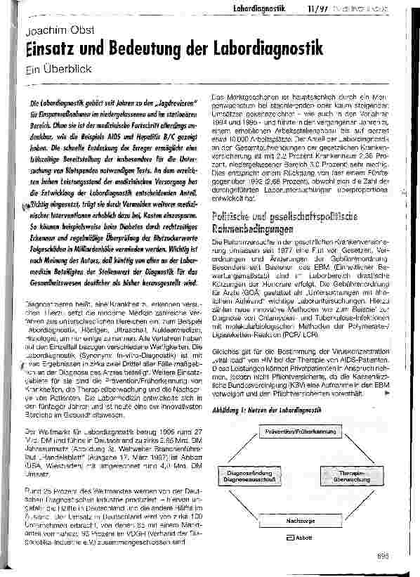Vorschauseite 1: Einsatz und Bedeutung der Labordiagnostik Ein Überblick