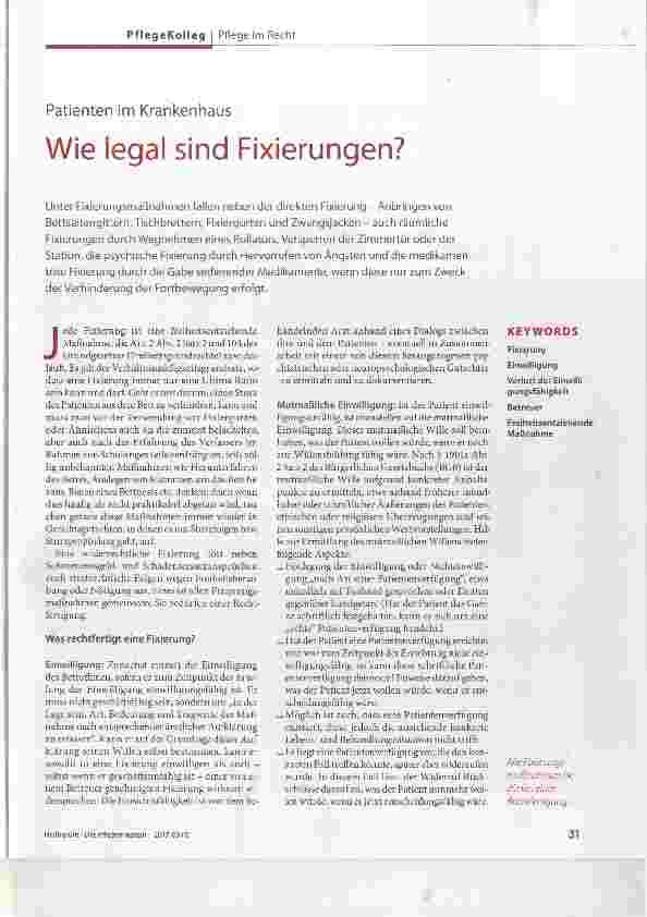 Vorschauseite 1: Patienten im Krankenhaus Wie legal sind Fixierungen?