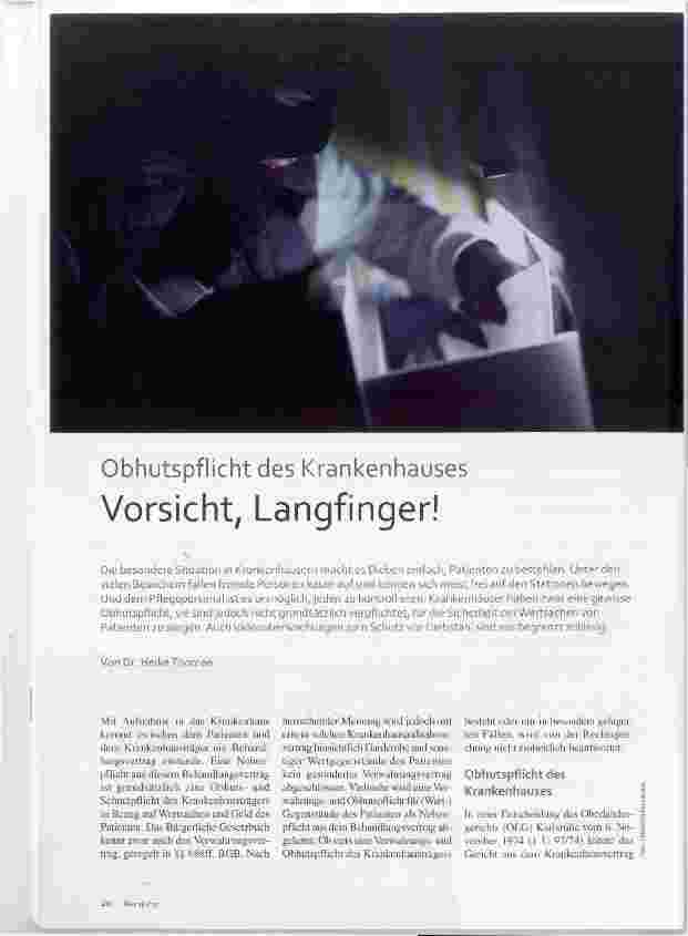 Vorschauseite 1: Obhutspflicht des Krankenhauses Vorsicht, Langfinger!
