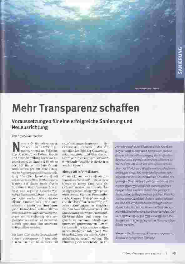 Vorschauseite 1: Mehr Transparenz schaffen Voraussetzungen für eine erfolgreiche Sanierung und Neuausrichtung