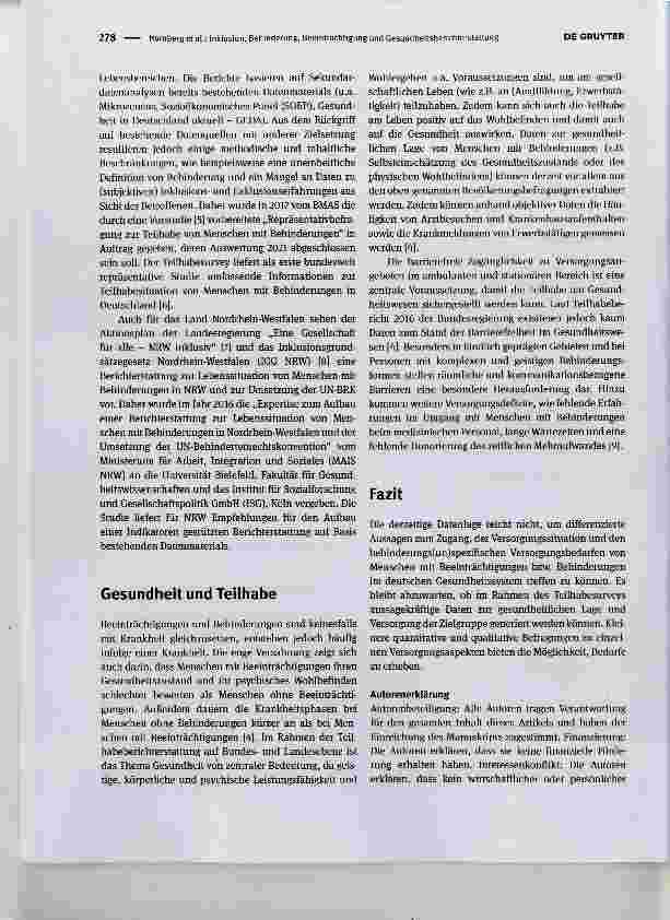 Vorschauseite 2: Inklusion, Behinderung, Beeinträchtigung und Gesundheitsberichterstattung