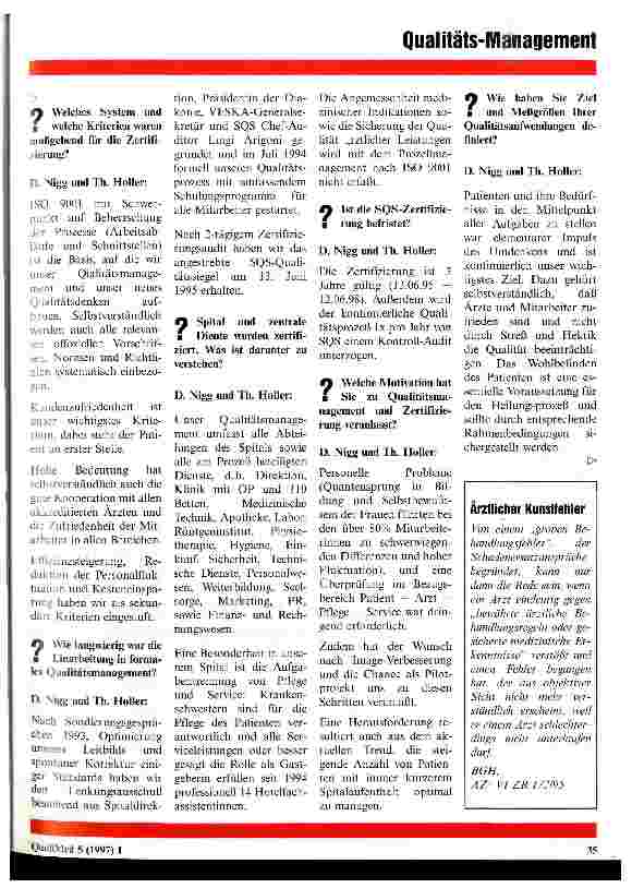 Vorschauseite 2: Das erste Schweizer Spital mit zertifiziertem Qualitätsmanagement Spital Bethanien, Zürich