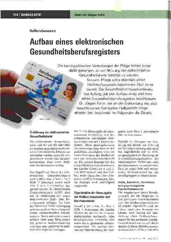 Vorschauseite 1: Aufbau eines elektronischen Gesundheitsberufsregisters