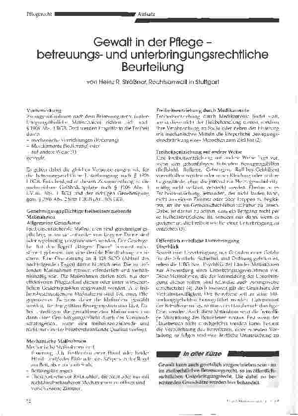 Vorschauseite 1: Gewalt in der Pflege -betreuungsund unterbringungsrechtliche Beurteilung