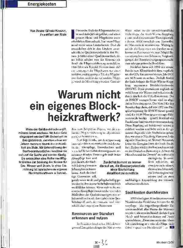 Vorschauseite 1: Warum nicht ein eigenes Block-Heizkraftwerk?